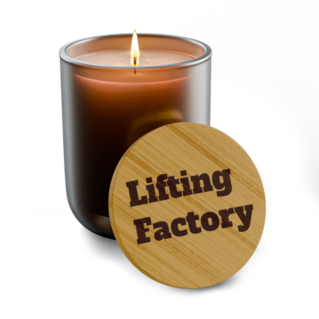 Engraved "Lifting Factory" Soy Candle — 14oz Scented Bamboo Lid Candle
