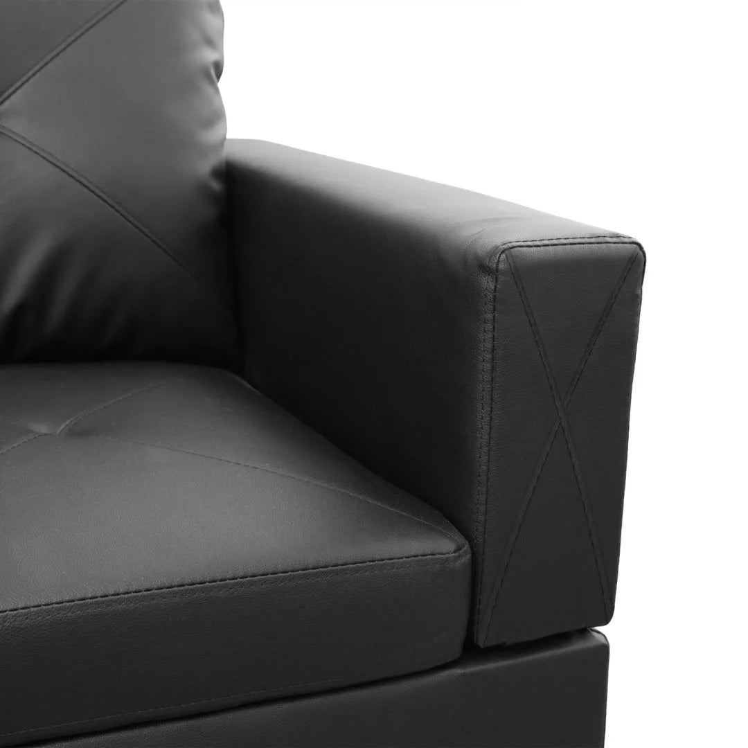 4-Seat Faux Leather Sectional Sofa Couch with Chaise Lounge, L Shaped Sofa Set Living Room Furniture Sofa Sets for Home, Left Side, No Ottoman, Black