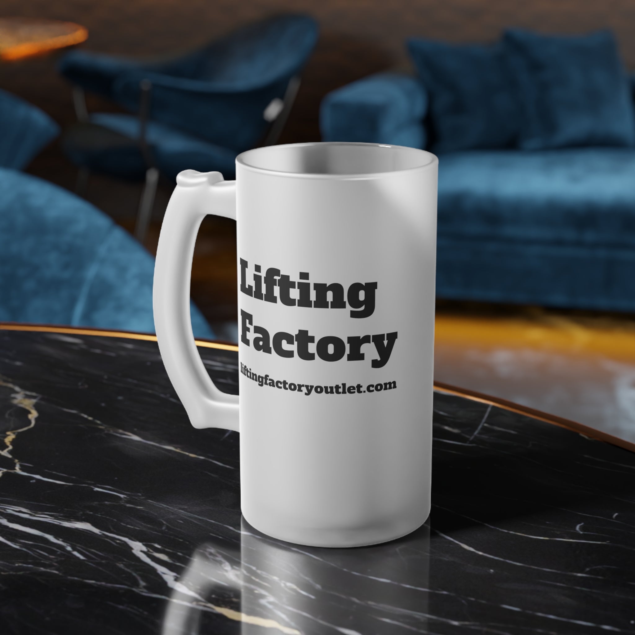 Frosted Glass BEER MUG– 'Lifting Factory' Logo Frosted Pint for Gym Fans & Craft Beer Lovers