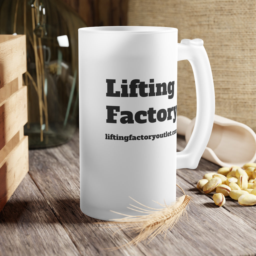 Frosted Glass BEER MUG– 'Lifting Factory' Logo Frosted Pint for Gym Fans & Craft Beer Lovers