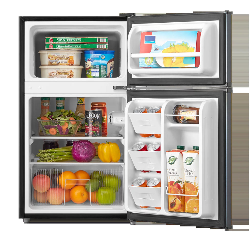 3.2 Cu Ft Two Door Mini Fridge with Freezer, Stainless Steel, E-Star