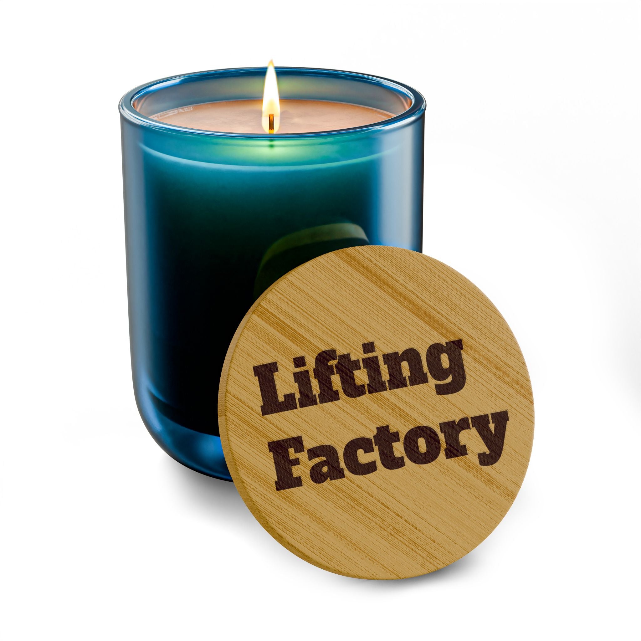 Engraved "Lifting Factory" Soy Candle — 14oz Scented Bamboo Lid Candle
