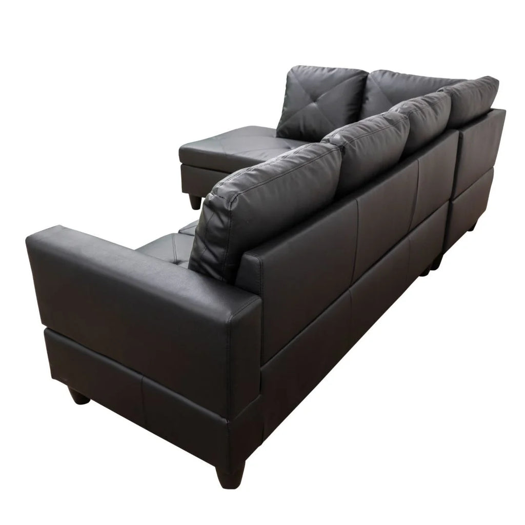4-Seat Faux Leather Sectional Sofa Couch with Chaise Lounge, L Shaped Sofa Set Living Room Furniture Sofa Sets for Home, Left Side, No Ottoman, Black