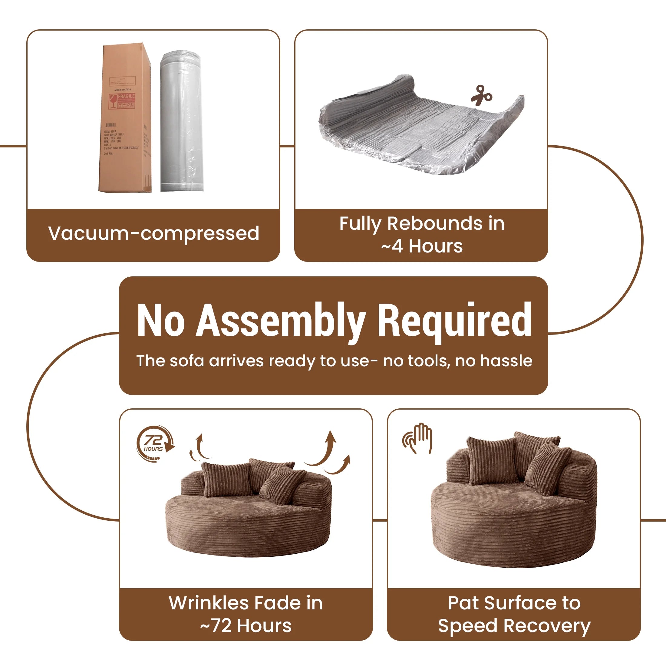 Magic Home Modern Lazy Sofa Foam Couch Sectional Sofa Togo Sofa Floor Sofa for Bedroom,Living Room,Apartment and Small Space,Single Seat Sofa,Brown