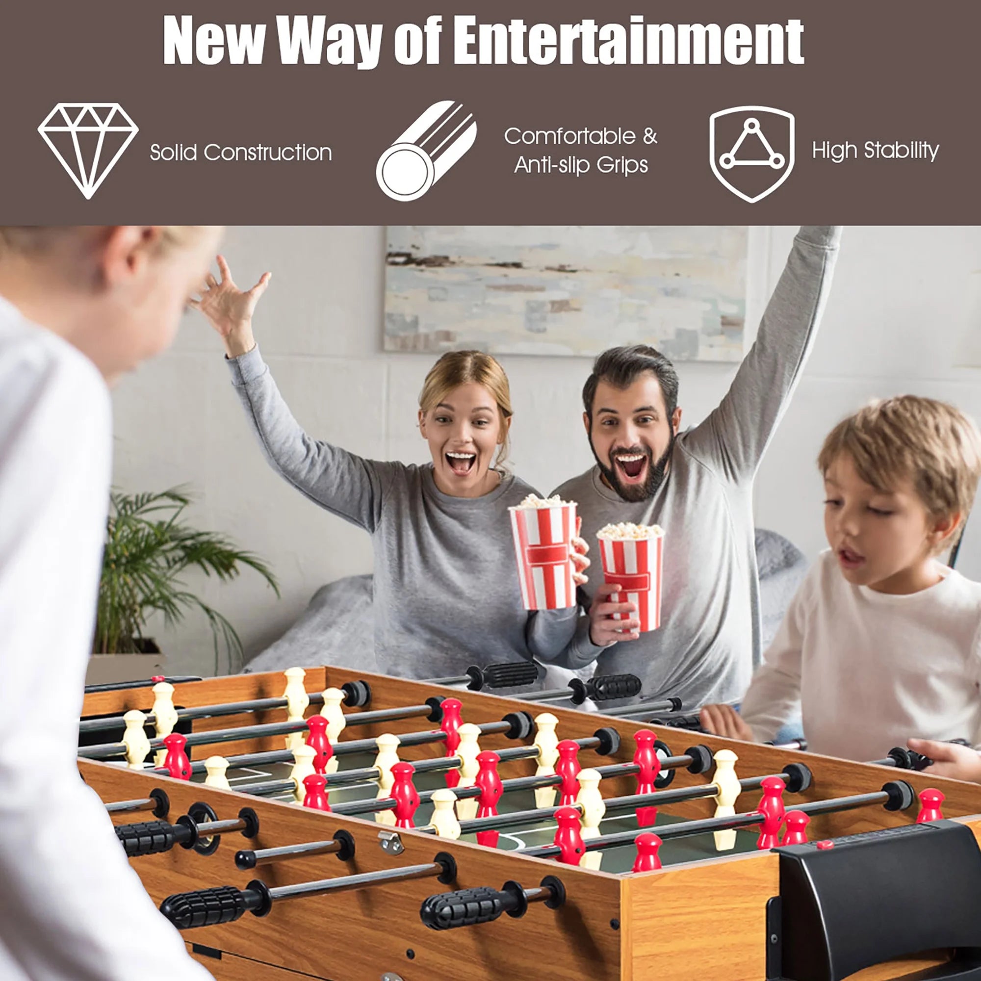 48'' 3-In-1 Multi Combo Game Table Foosball Soccer Billiards Pool Hockey for Kids