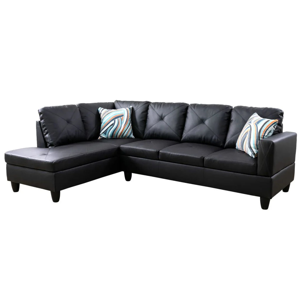 4-Seat Faux Leather Sectional Sofa Couch with Chaise Lounge, L Shaped Sofa Set Living Room Furniture Sofa Sets for Home, Left Side, No Ottoman, Black