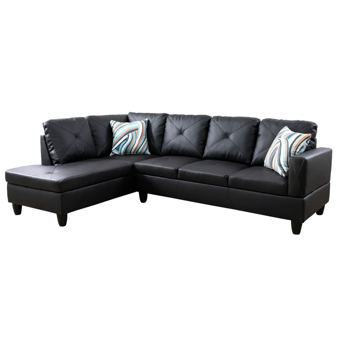 4-Seat Faux Leather Sectional Sofa Couch with Chaise Lounge, L Shaped Sofa Set Living Room Furniture Sofa Sets for Home, Left Side, No Ottoman, Black