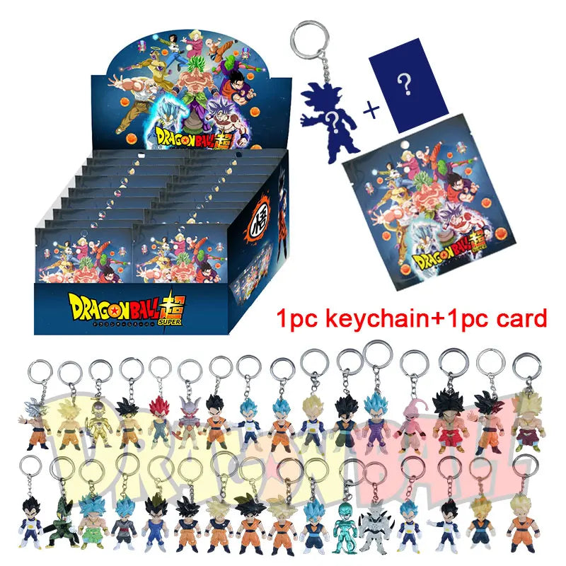 Anime Dragon Ball Figures Blind Box Goku Vegeta Super Saiyan Keychain with Card Wholesale Toy Pvc Dolls Pendant for Gifts