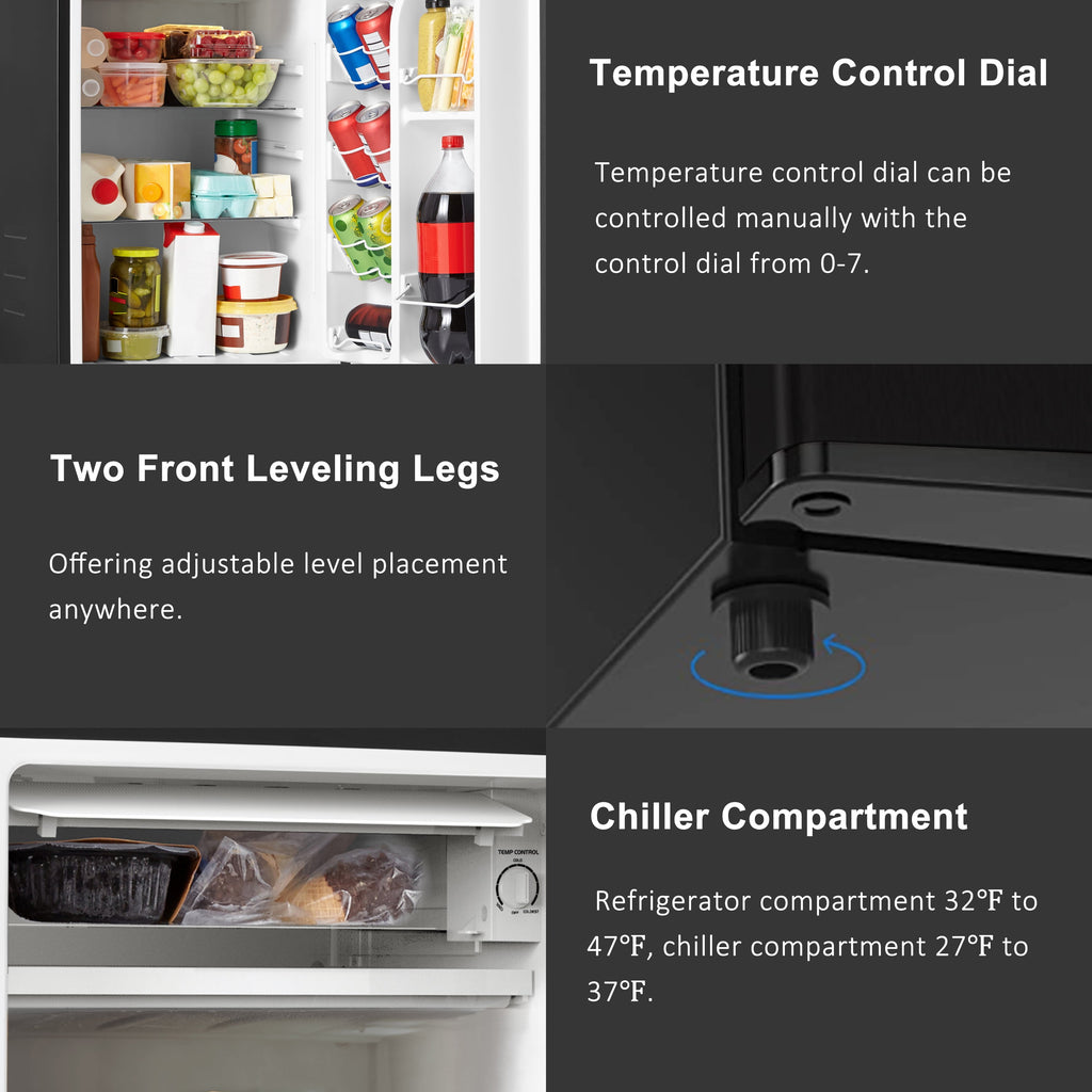 3.3 Cu Ft Compact Refrigerator, Black One Door Mini Fridge, Energy Star for Apartment, Dorm, Office, Bedroom