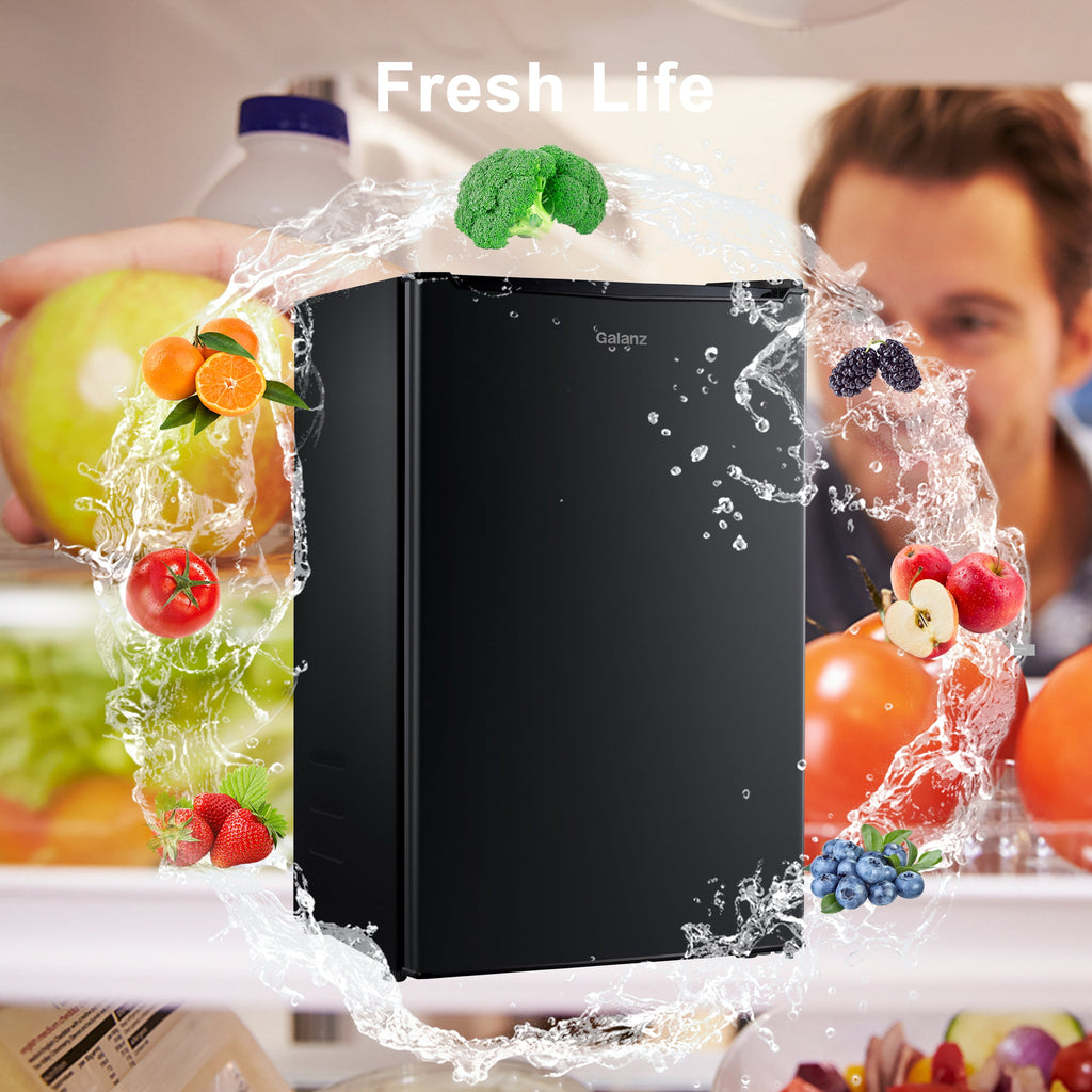 3.3 Cu Ft Compact Refrigerator, Black One Door Mini Fridge, Energy Star for Apartment, Dorm, Office, Bedroom
