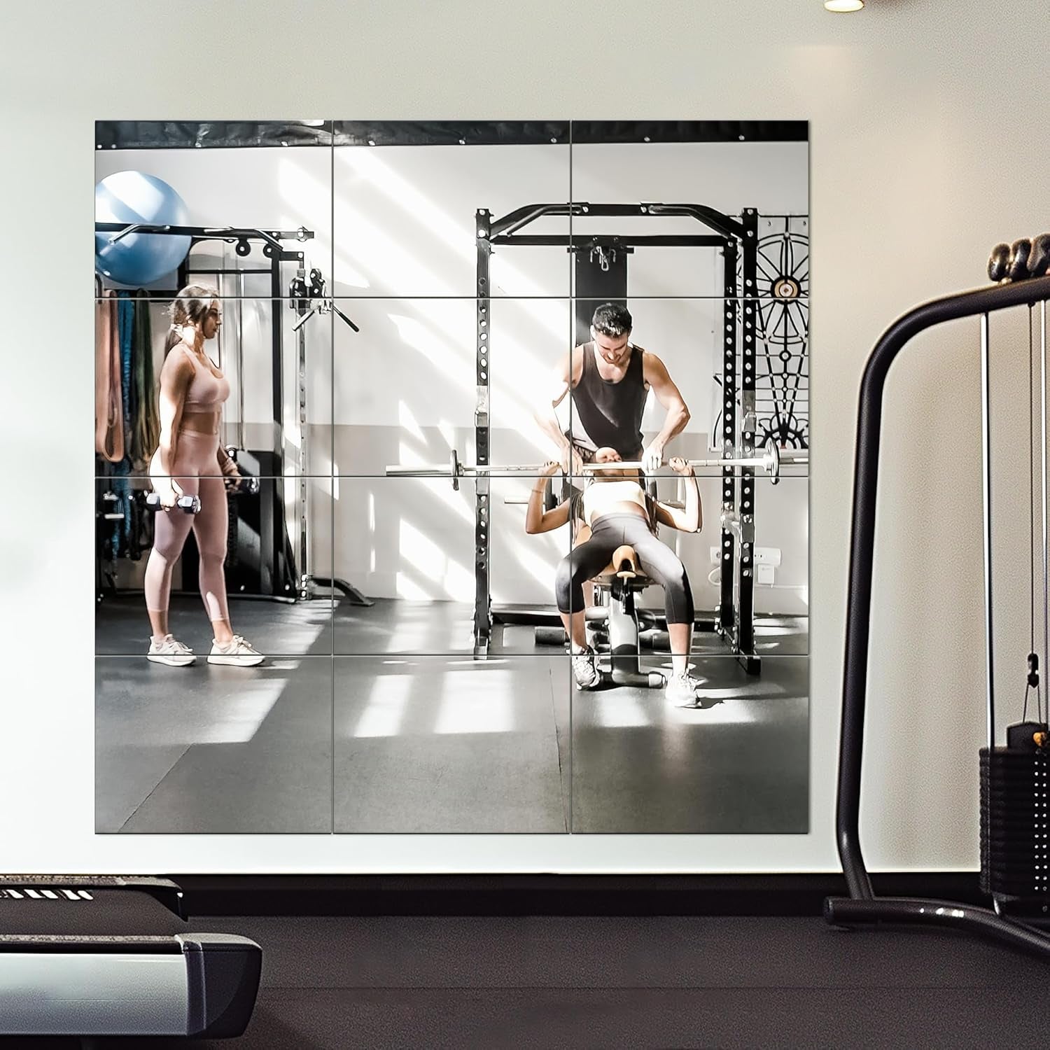 Large Home Gym Mirror Tiles - 12 Pcs Full Body Workout Mirrors 16"X12