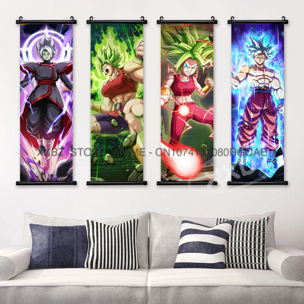 Dragon Ball Scrolls Picture Wall Art Goku Saiyan Hanging Painting Canvas Anime Poster Hot Blooded Home Decor Kawaii Kids Room
