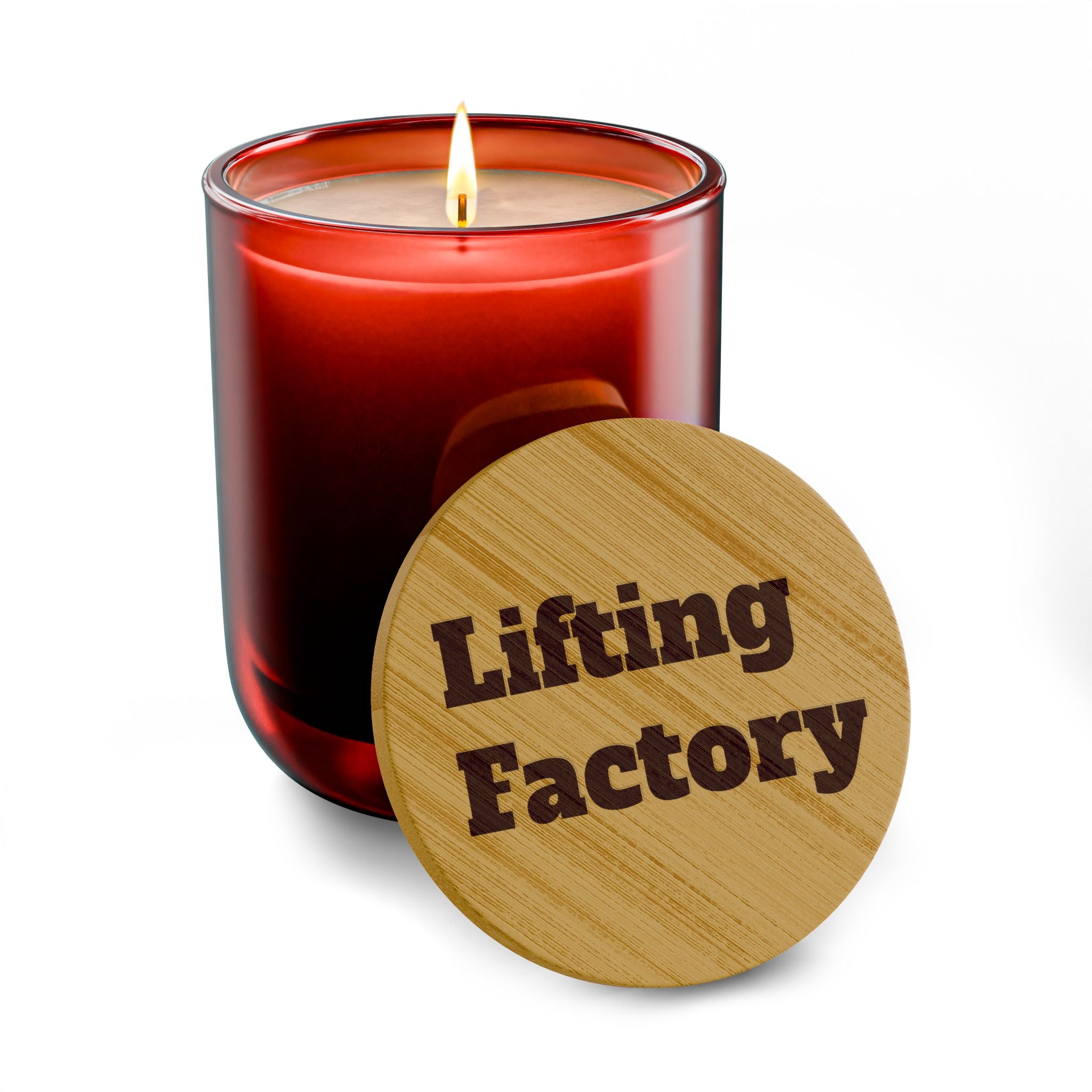 Engraved "Lifting Factory" Soy Candle — 14oz Scented Bamboo Lid Candle