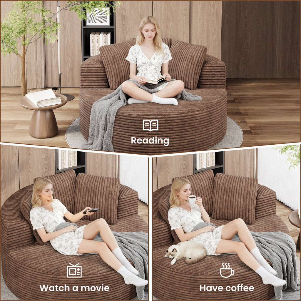 Magic Home Modern Lazy Sofa Foam Couch Sectional Sofa Togo Sofa Floor Sofa for Bedroom,Living Room,Apartment and Small Space,Single Seat Sofa,Brown