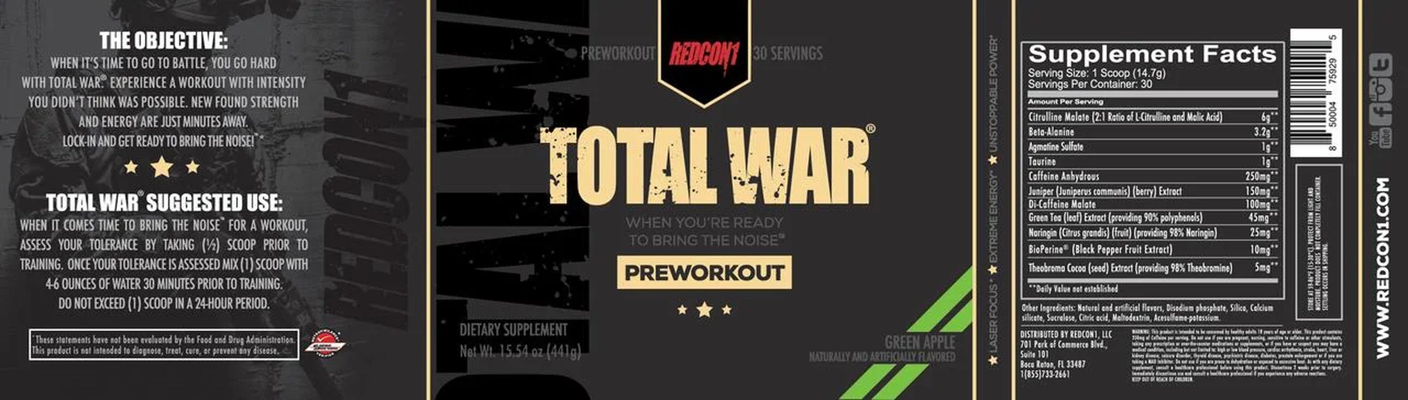Total War®, Pre-Workout, Green Apple, 15.66 Oz (444 G)