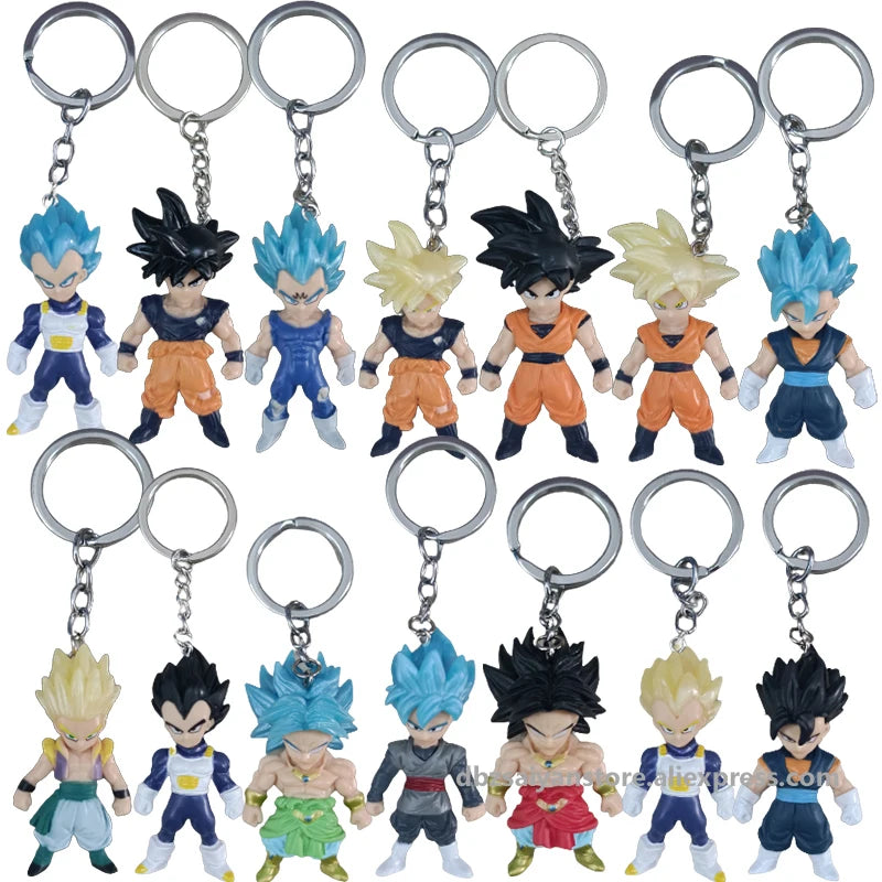Anime Dragon Ball Figures Blind Box Goku Vegeta Super Saiyan Keychain with Card Wholesale Toy Pvc Dolls Pendant for Gifts