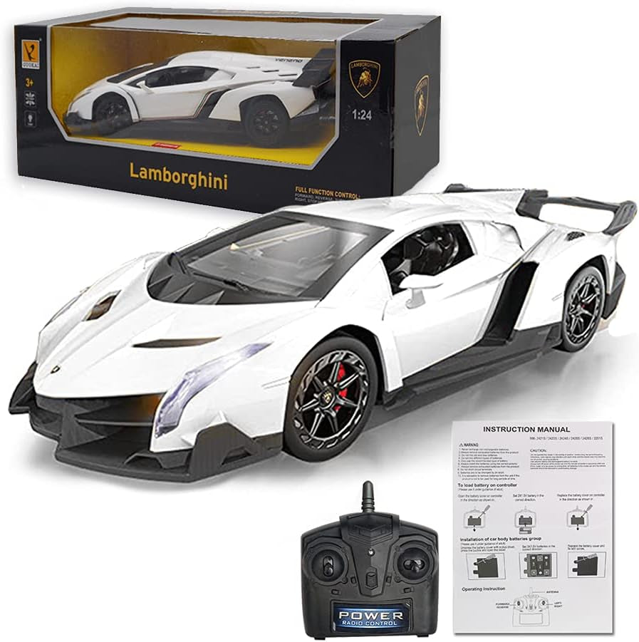 Remote Control RC CAR Racing Cars Compatible with Lamborghini Veneno Officially Licensed 1:24 Toy RC Cars Model Vehicle for Boys 6,7,8 Years Old,White