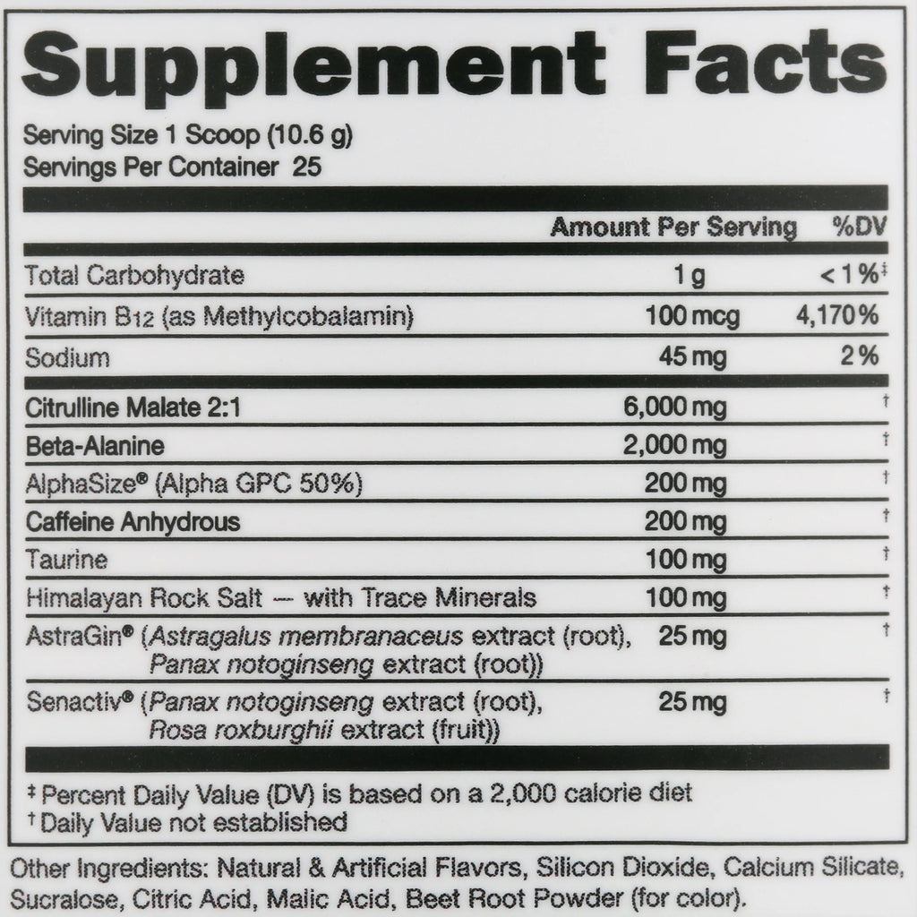 Pre-Workout Powder Supplement, Miami Vice Flavor, 9.3 Oz, 25 Servings