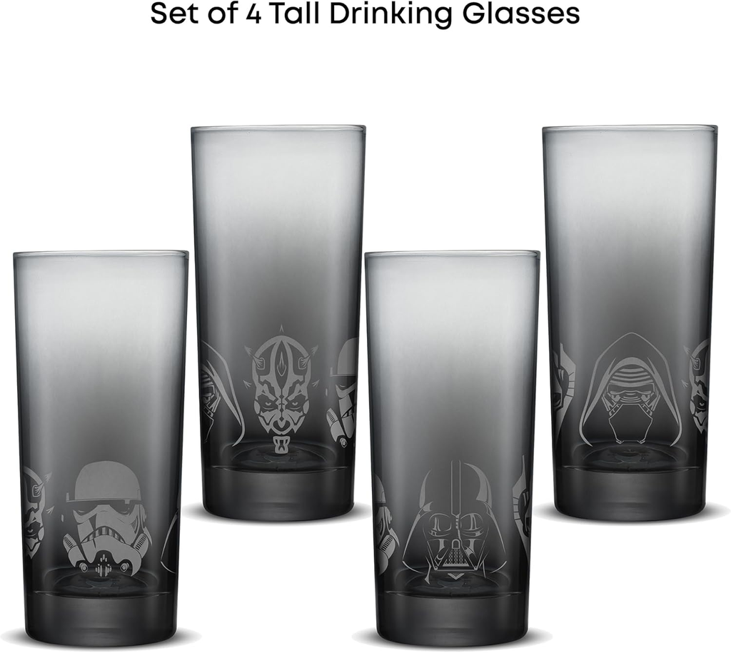 Star Wars Dark Side Drinking Glasses Set of 4, 15Oz Highball Glasses, Tall Glass
