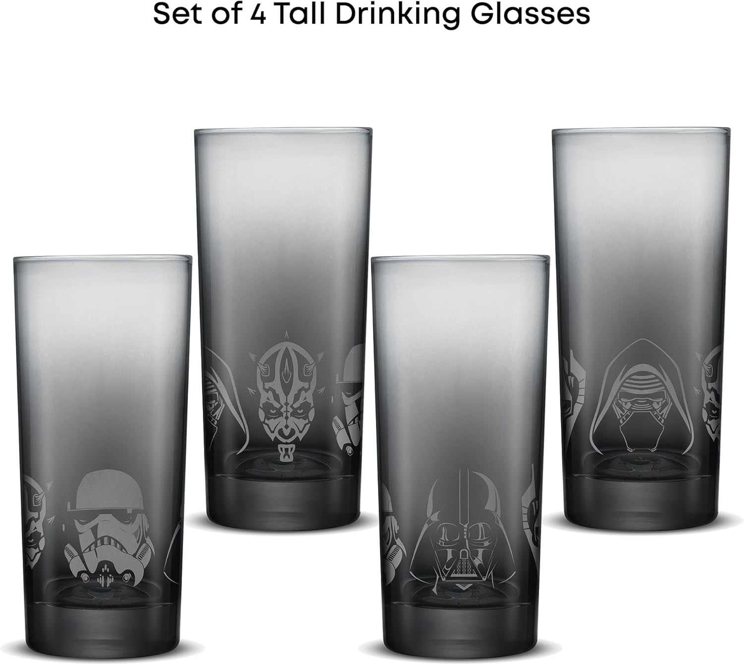 Star Wars Dark Side Drinking Glasses Set of 4, 15Oz Highball Glasses, Tall Glass