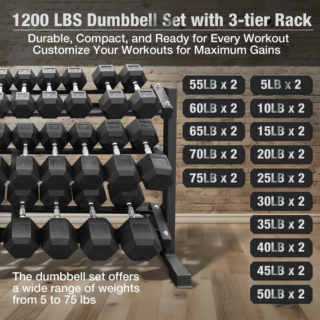NEW 5–75 Lb Dumbbell Set + Rack – Full Commercial Gym Bundle, Home Gym