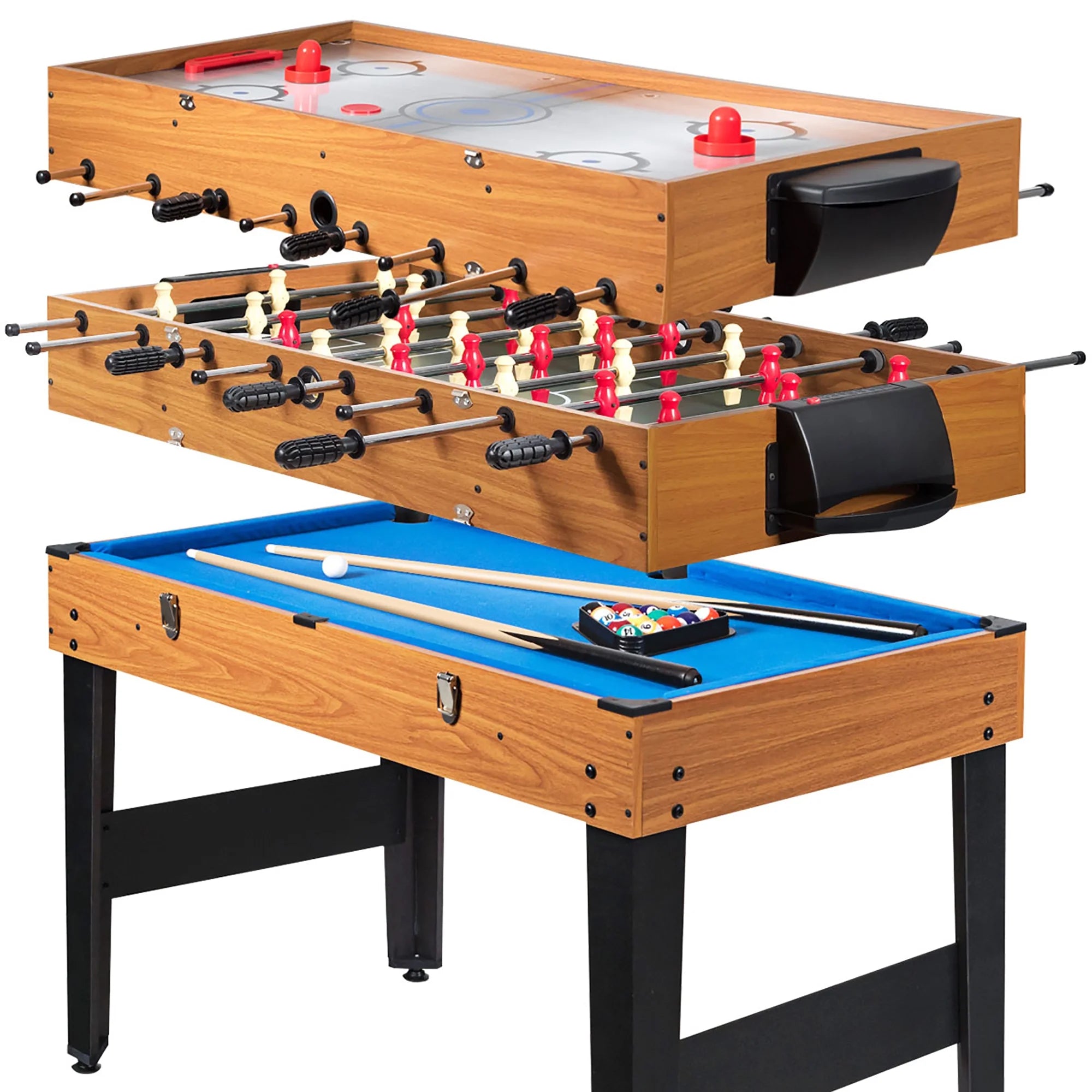 48'' 3-In-1 Multi Combo Game Table Foosball Soccer Billiards Pool Hockey for Kids