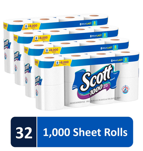 1000 Toilet Paper, 32 Rolls, 1,000 Sheets per Roll (32,000 Total)