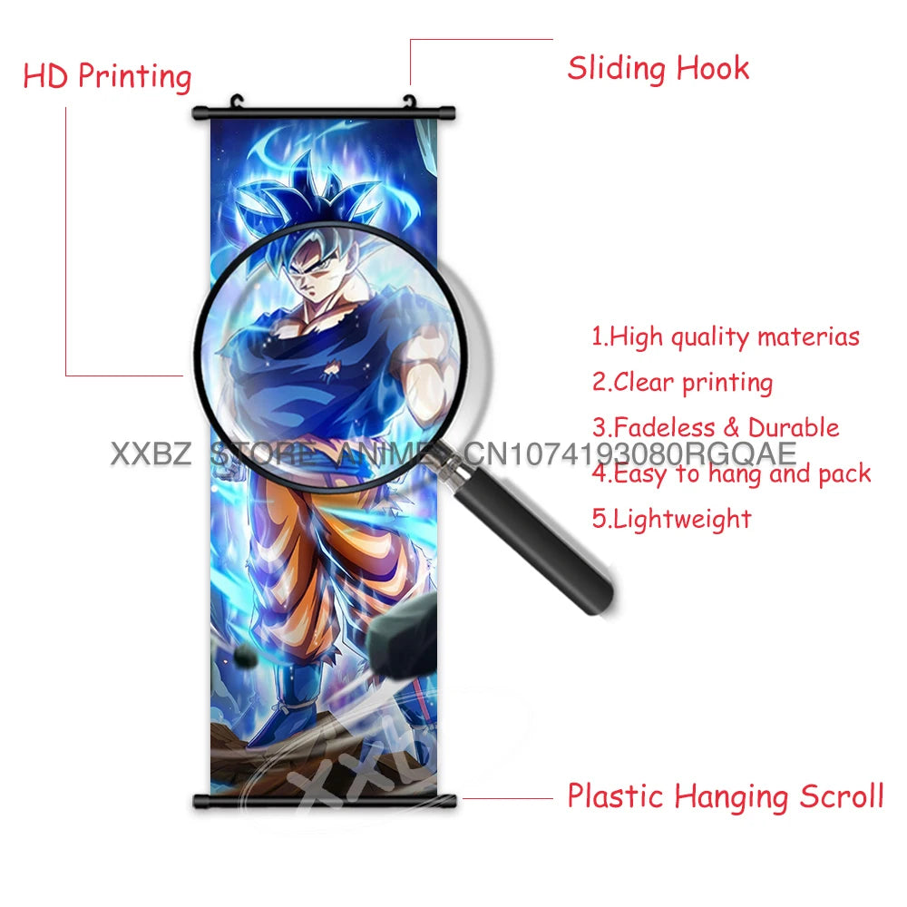 Dragon Ball Scrolls Picture Wall Art Goku Saiyan Hanging Painting Canvas Anime Poster Hot Blooded Home Decor Kawaii Kids Room