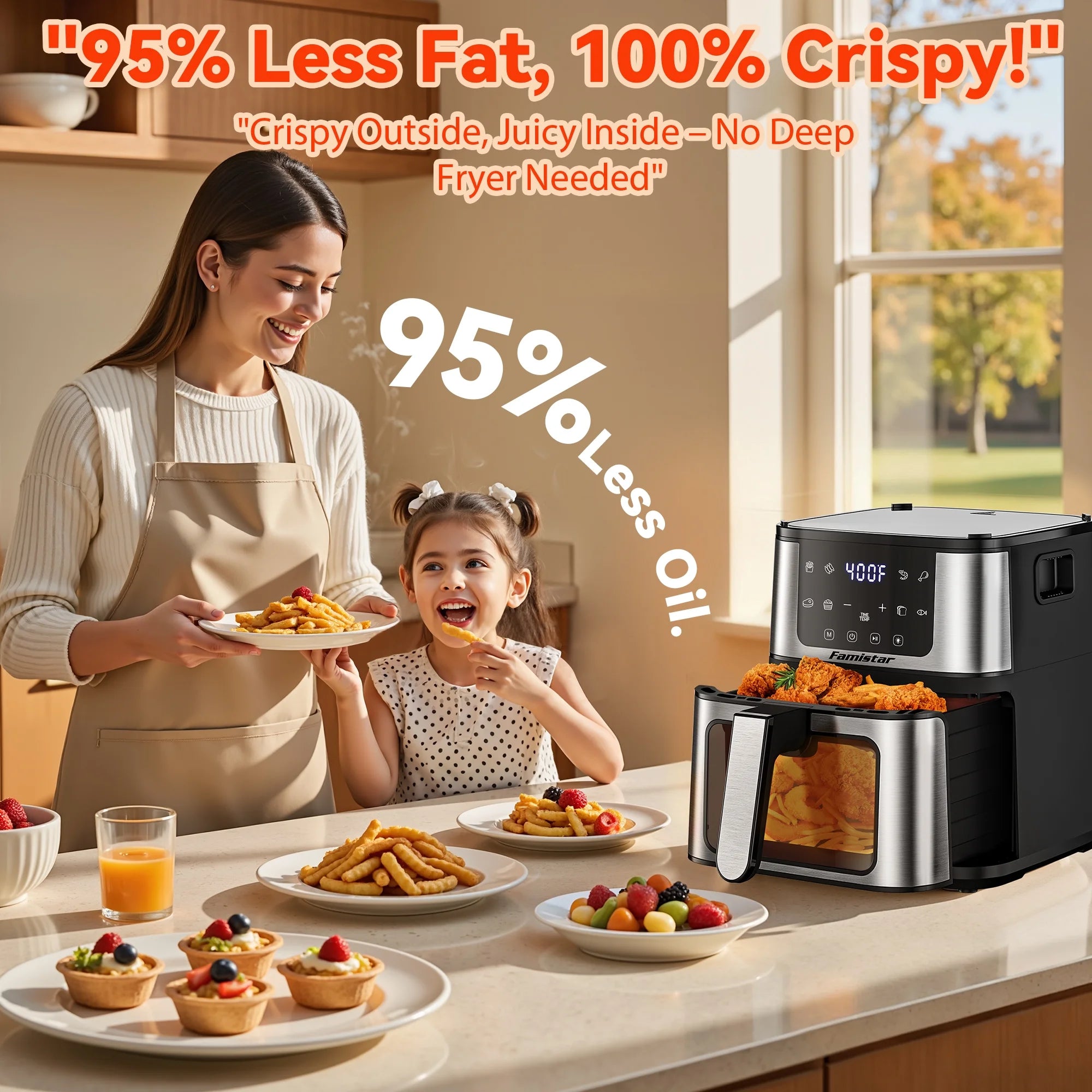 Air Fryer, 7.5QT Air Fryer Oven Oilless Cooker, 10-In-1 Hot Air Fryers with Digital LED Touch Screen, 10 Preset Cookings, Dishwasher-Safe Basket, Including Air Fryer Paper Liners 100PCS