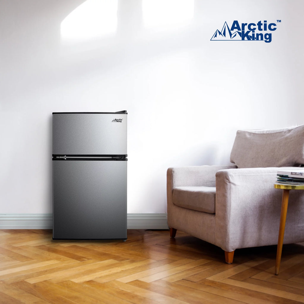 3.2 Cu Ft Two Door Mini Fridge with Freezer, Stainless Steel, E-Star