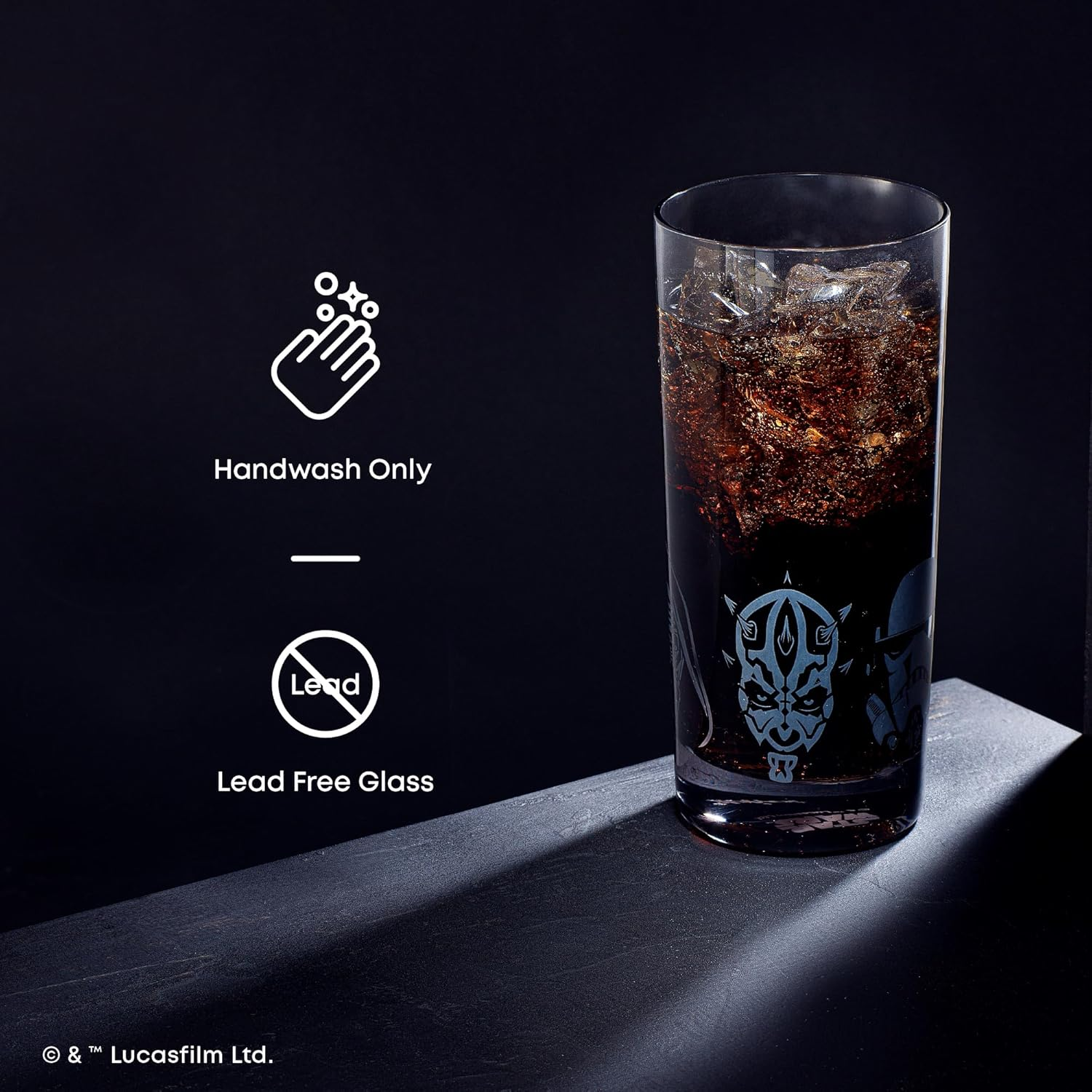 Star Wars Dark Side Drinking Glasses Set of 4, 15Oz Highball Glasses, Tall Glass