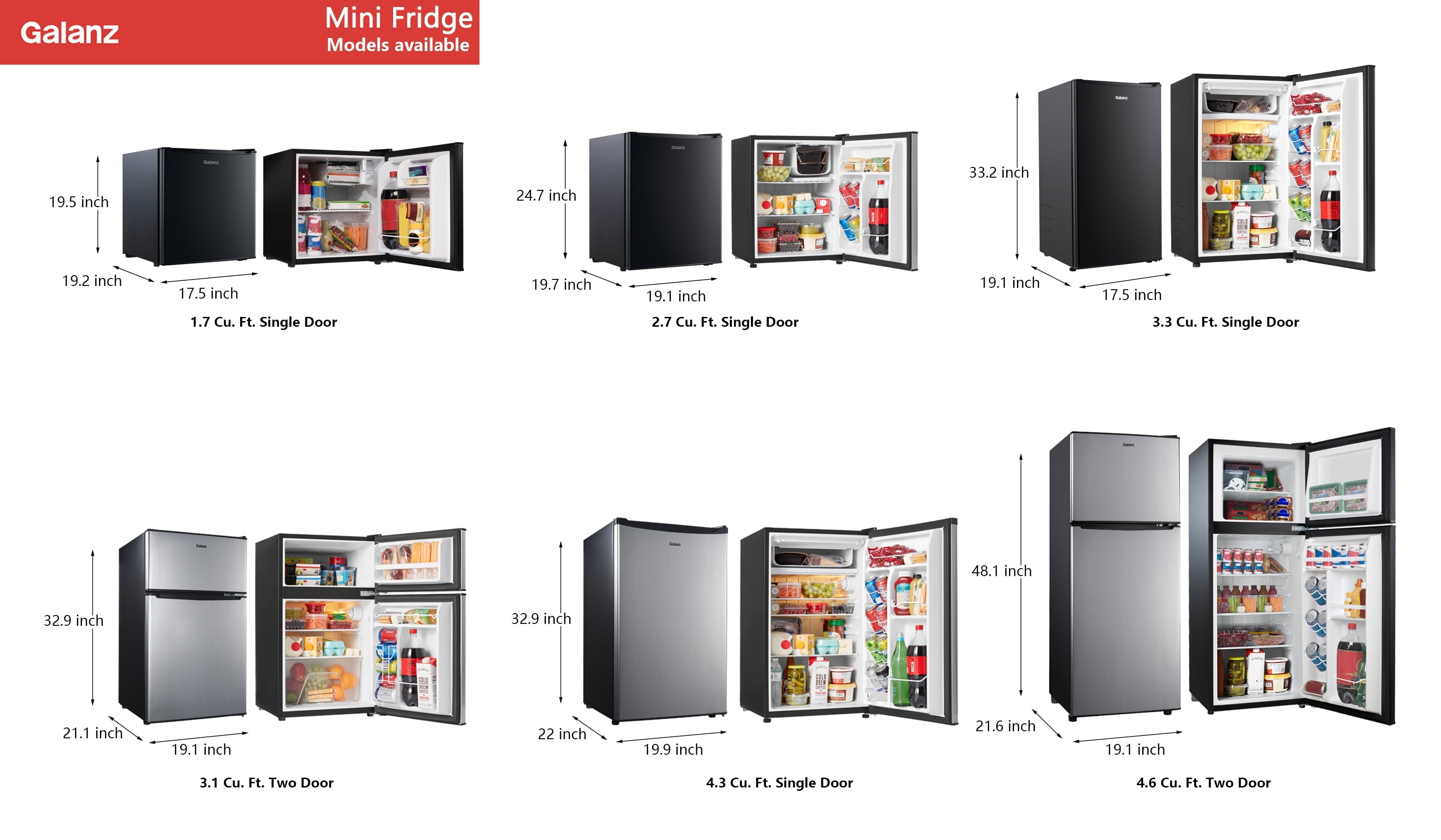 3.3 Cu Ft Compact Refrigerator, Black One Door Mini Fridge, Energy Star for Apartment, Dorm, Office, Bedroom