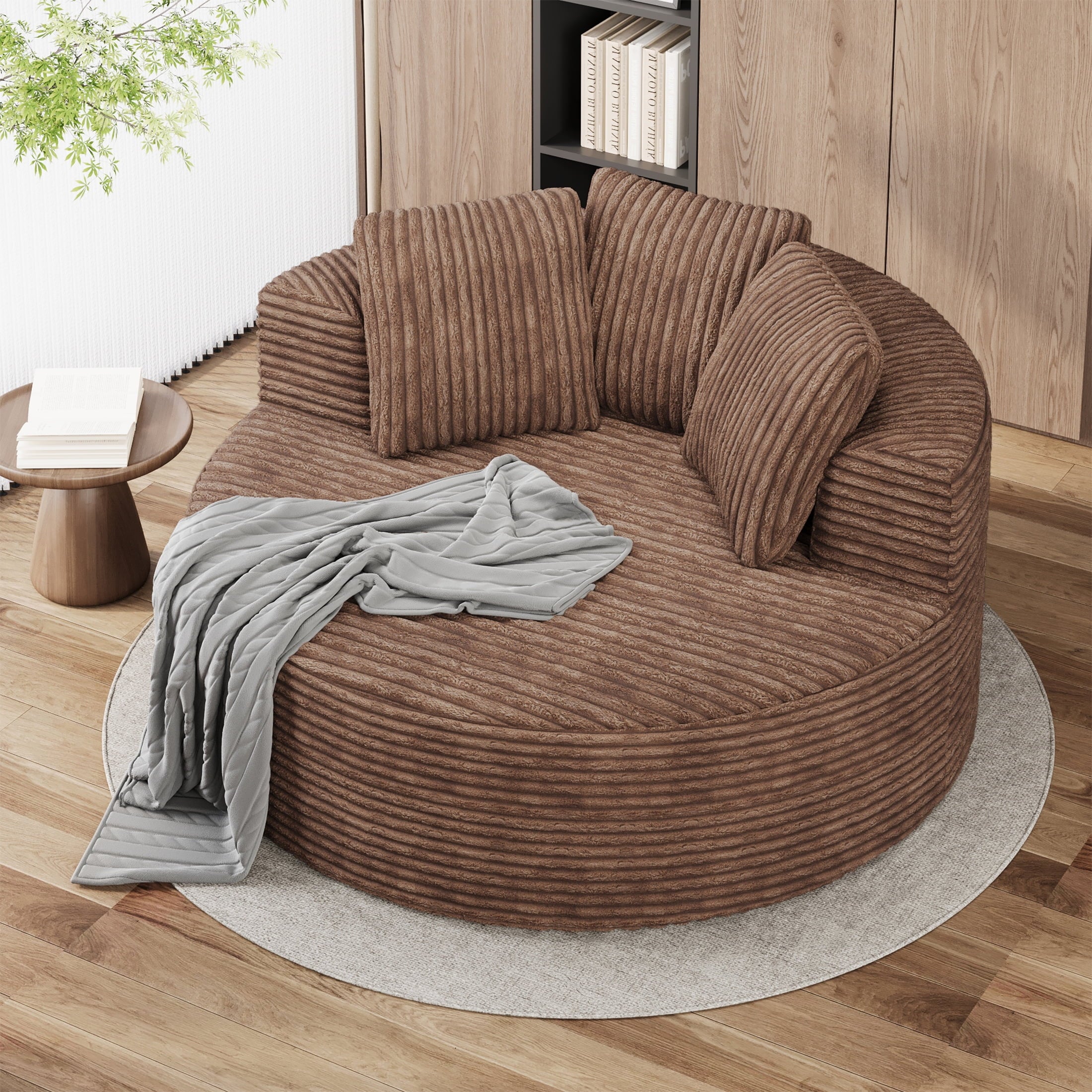 Magic Home Modern Lazy Sofa Foam Couch Sectional Sofa Togo Sofa Floor Sofa for Bedroom,Living Room,Apartment and Small Space,Single Seat Sofa,Brown