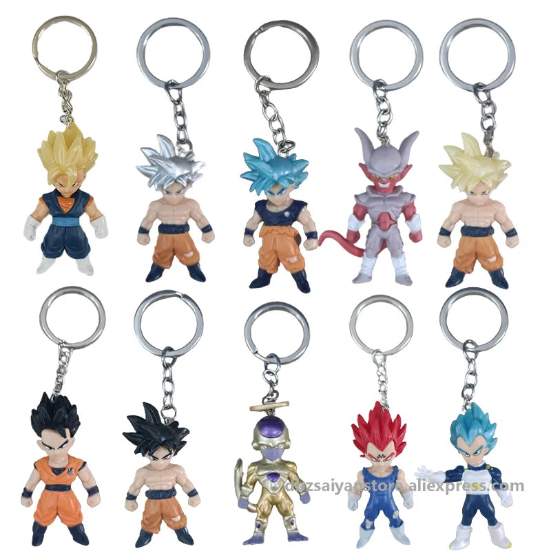 Anime Dragon Ball Figures Blind Box Goku Vegeta Super Saiyan Keychain with Card Wholesale Toy Pvc Dolls Pendant for Gifts