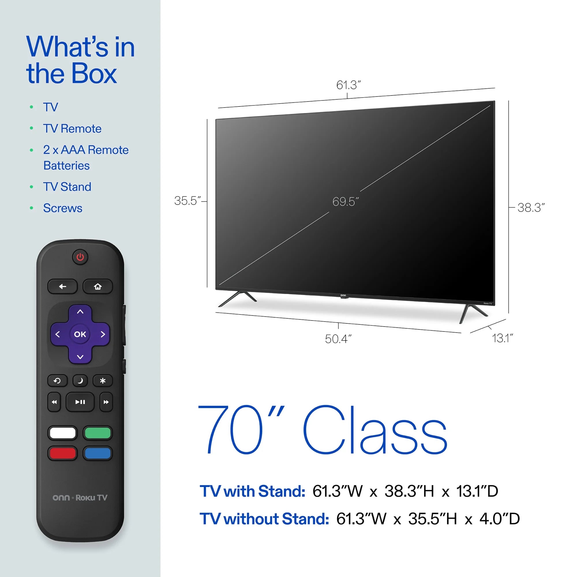 70” Class 4K UHD Roku Smart Television, 100012588