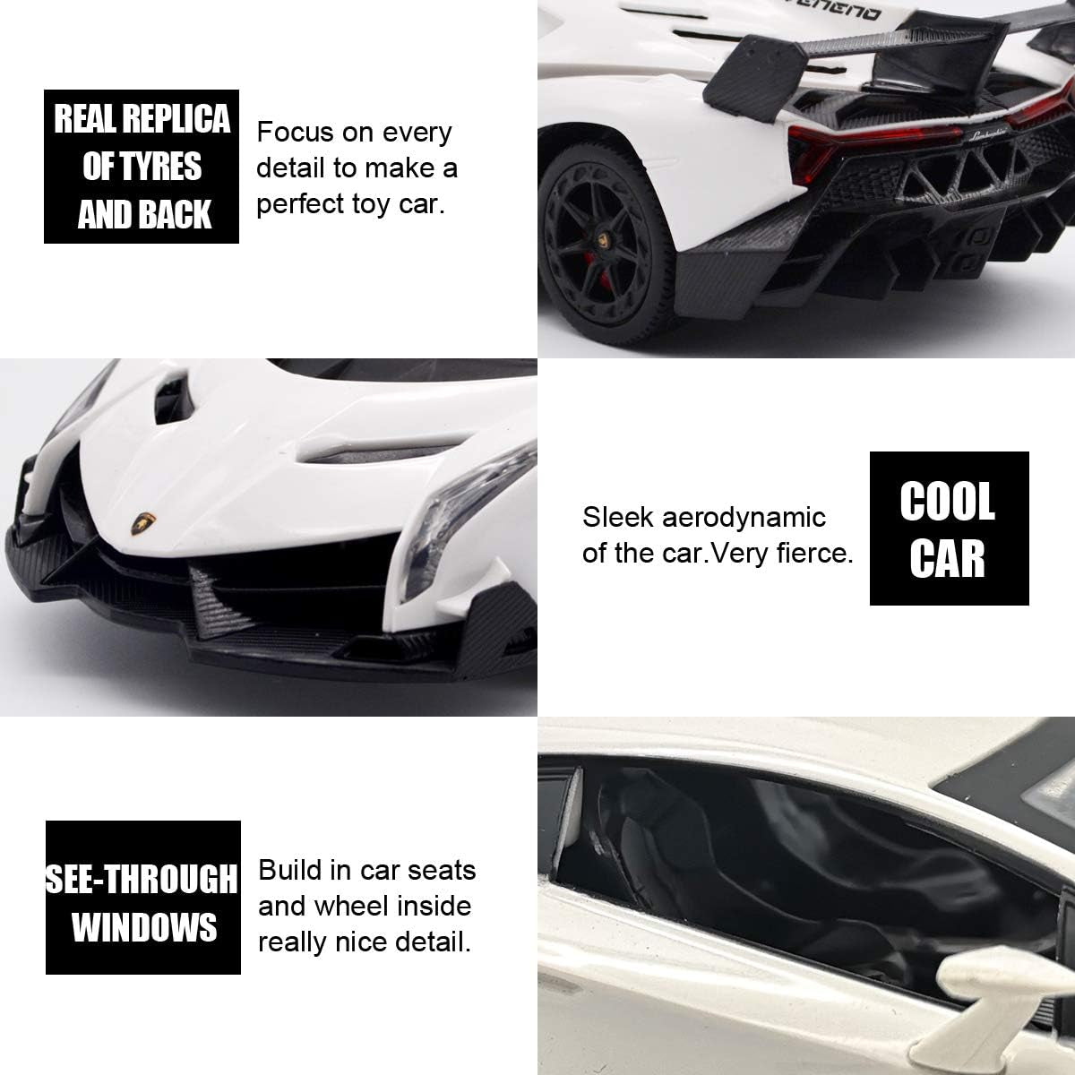Remote Control RC CAR Racing Cars Compatible with Lamborghini Veneno Officially Licensed 1:24 Toy RC Cars Model Vehicle for Boys 6,7,8 Years Old,White
