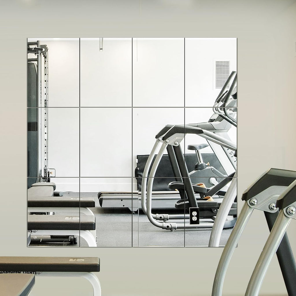 Large Home Gym Mirror Tiles - 12 Pcs Full Body Workout Mirrors 16"X12
