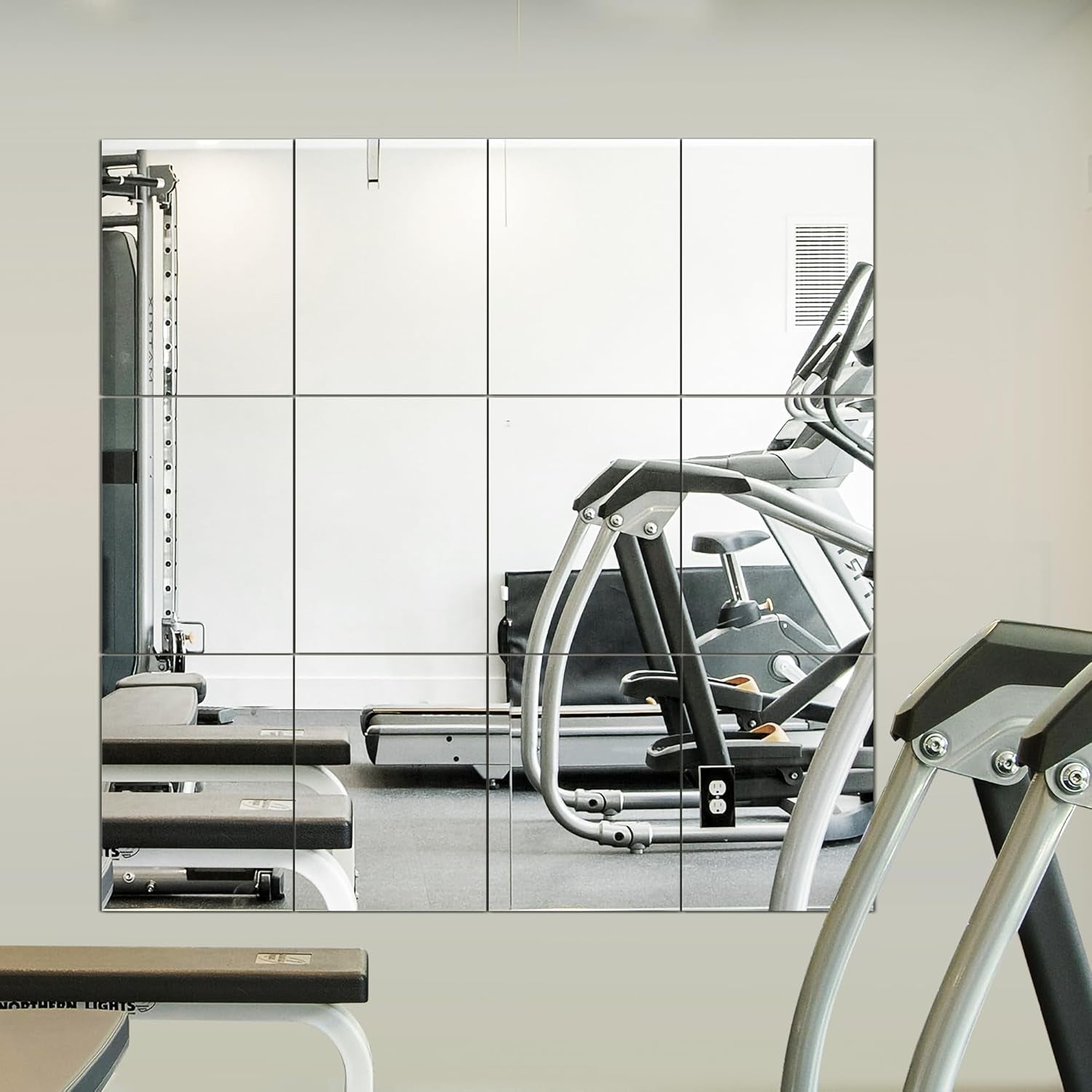 Large Home Gym Mirror Tiles - 12 Pcs Full Body Workout Mirrors 16"X12