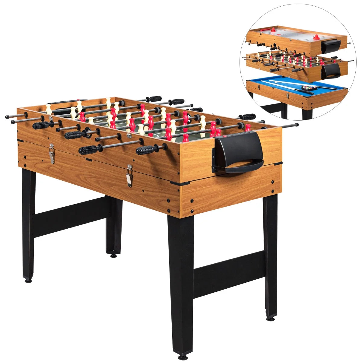48'' 3-In-1 Multi Combo Game Table Foosball Soccer Billiards Pool Hockey for Kids