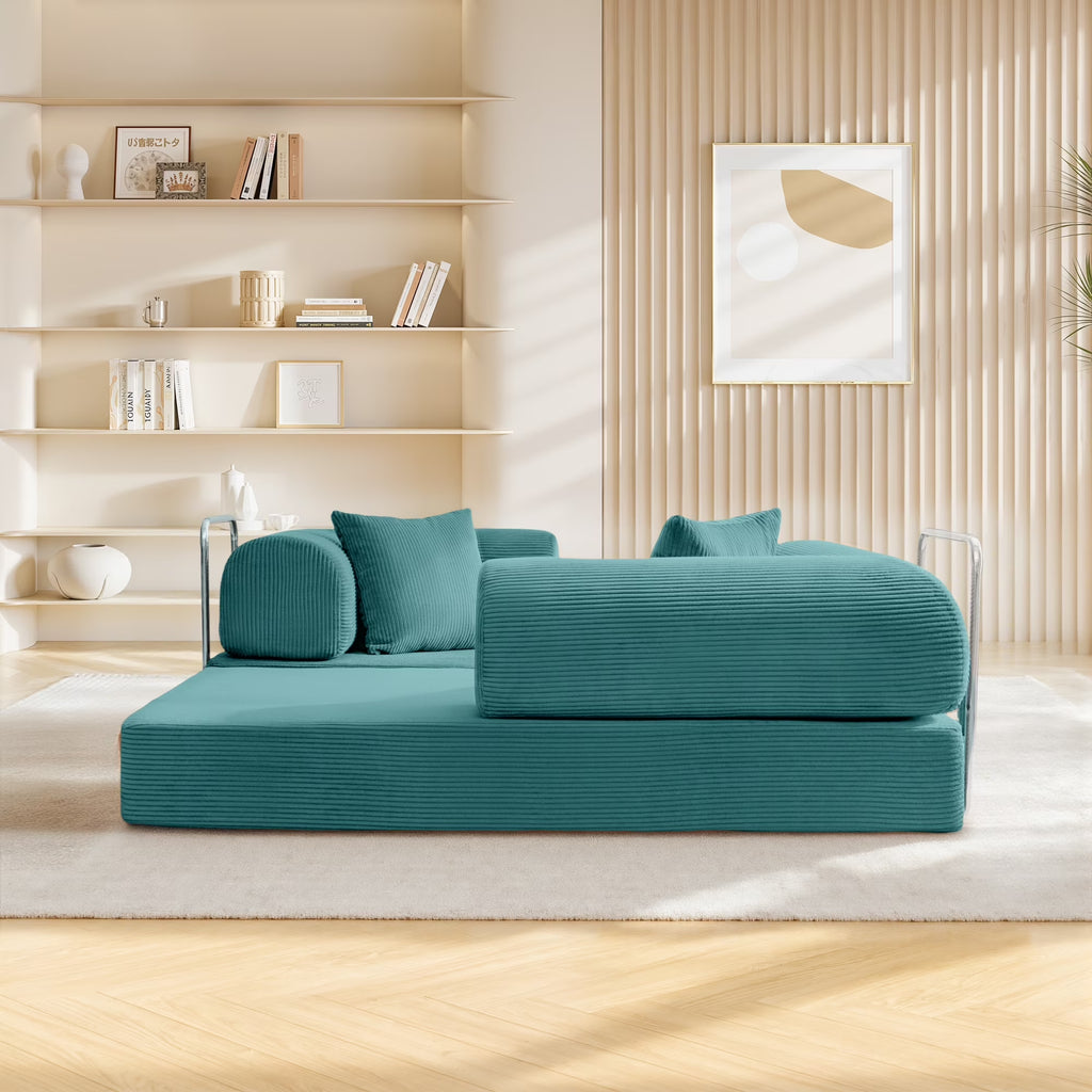 63" W Combination Sofa, High Rebound Density Sponge Sofa Couch, Two Forms Floor Couch Three Seats Sofa Bed for Living Room, Bedroom, Seafoam
