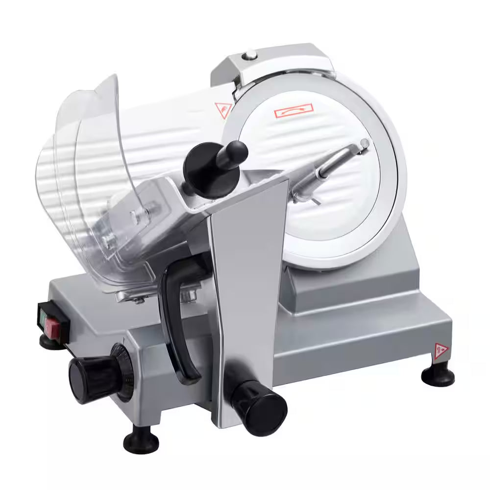 240W Silver Semi-Automatic Electric Frozen Meat Slicer with 10" Stainless Steel Blade, 0 to 0.48" Thickness Adjustable