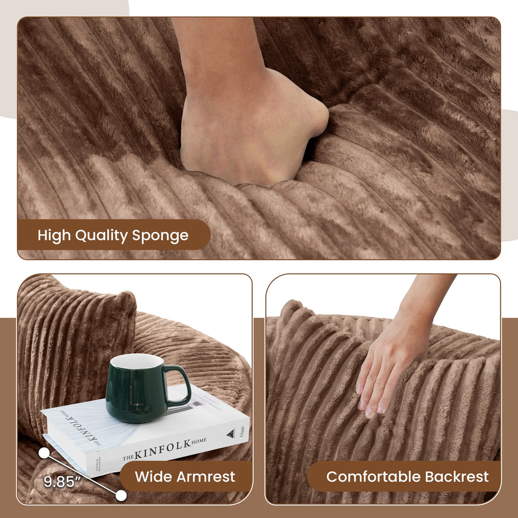 Magic Home Modern Lazy Sofa Foam Couch Sectional Sofa Togo Sofa Floor Sofa for Bedroom,Living Room,Apartment and Small Space,Single Seat Sofa,Brown