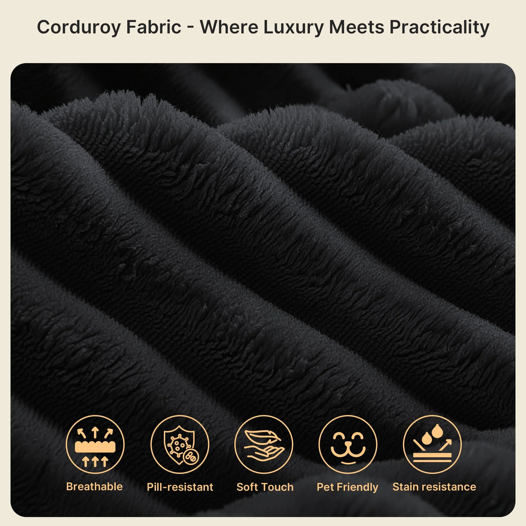 Sofa,  105" Free Assembly L-Shaped Sectional with Pet Friendly Corduroy Fabric, Black for Living Room/Apartment