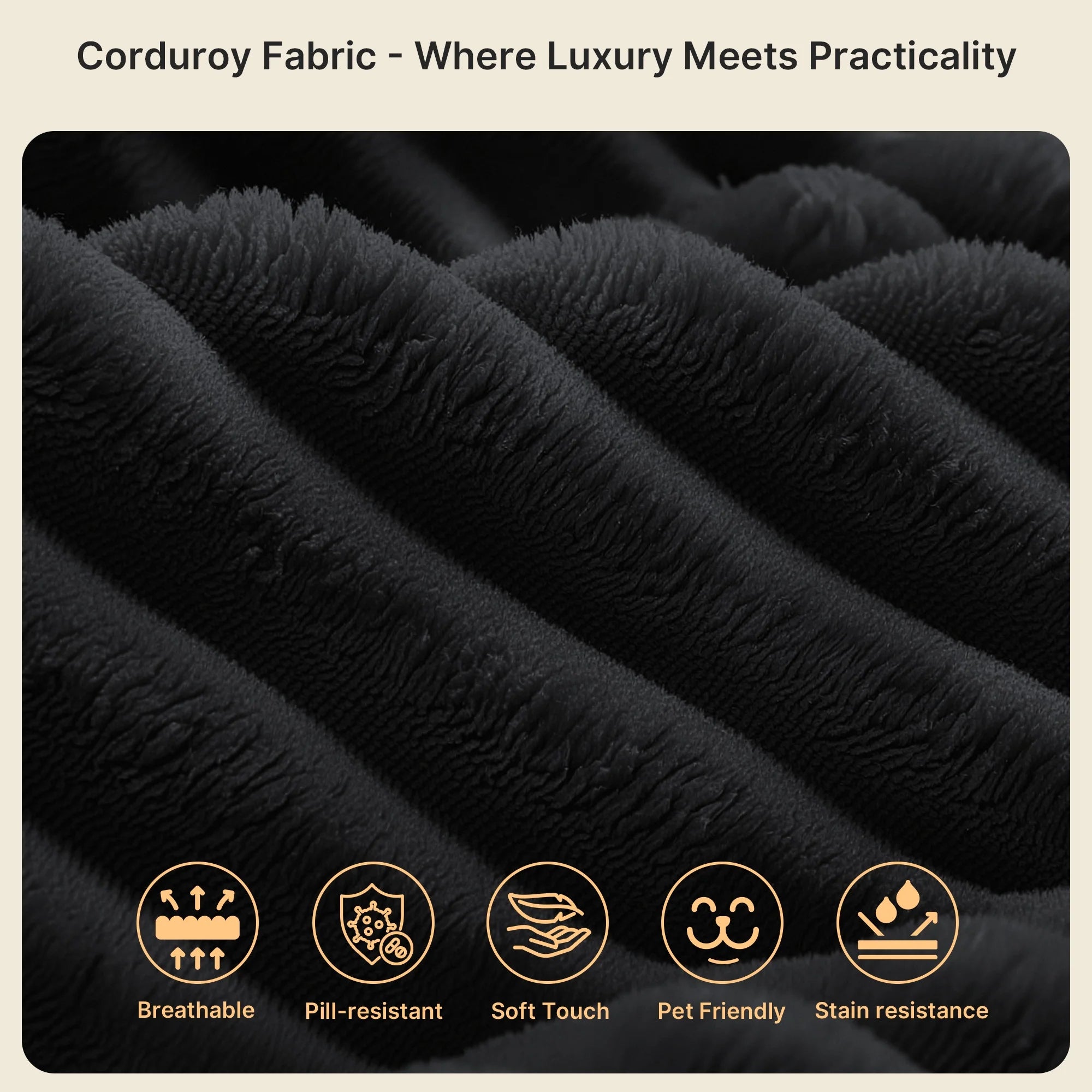 Sofa,  105" Free Assembly L-Shaped Sectional with Pet Friendly Corduroy Fabric, Black for Living Room/Apartment