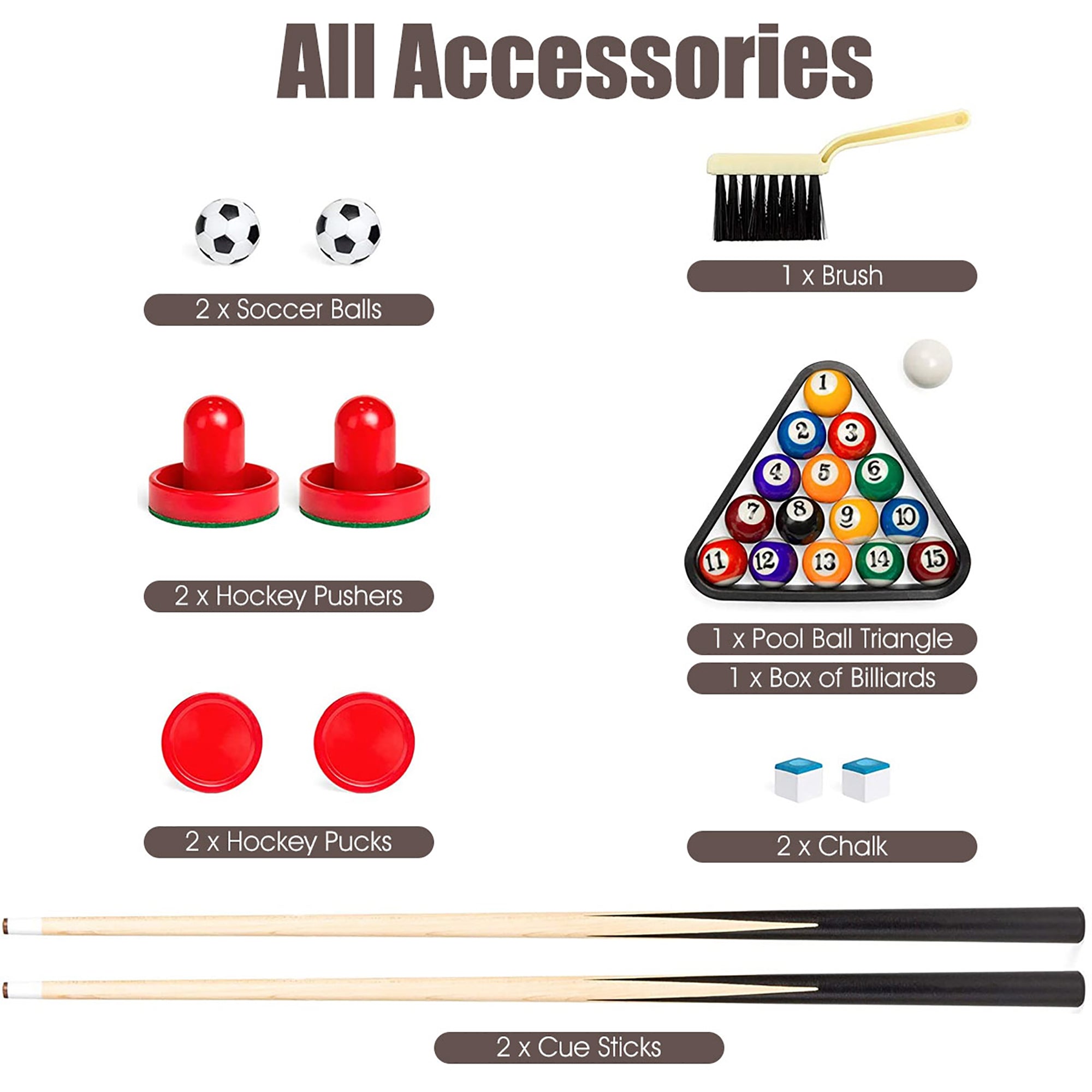 48'' 3-In-1 Multi Combo Game Table Foosball Soccer Billiards Pool Hockey for Kids