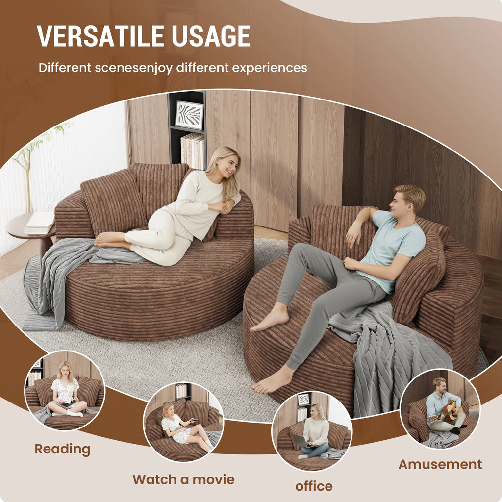 Magic Home Modern Lazy Sofa Foam Couch Sectional Sofa Togo Sofa Floor Sofa for Bedroom,Living Room,Apartment and Small Space,Single Seat Sofa,Brown
