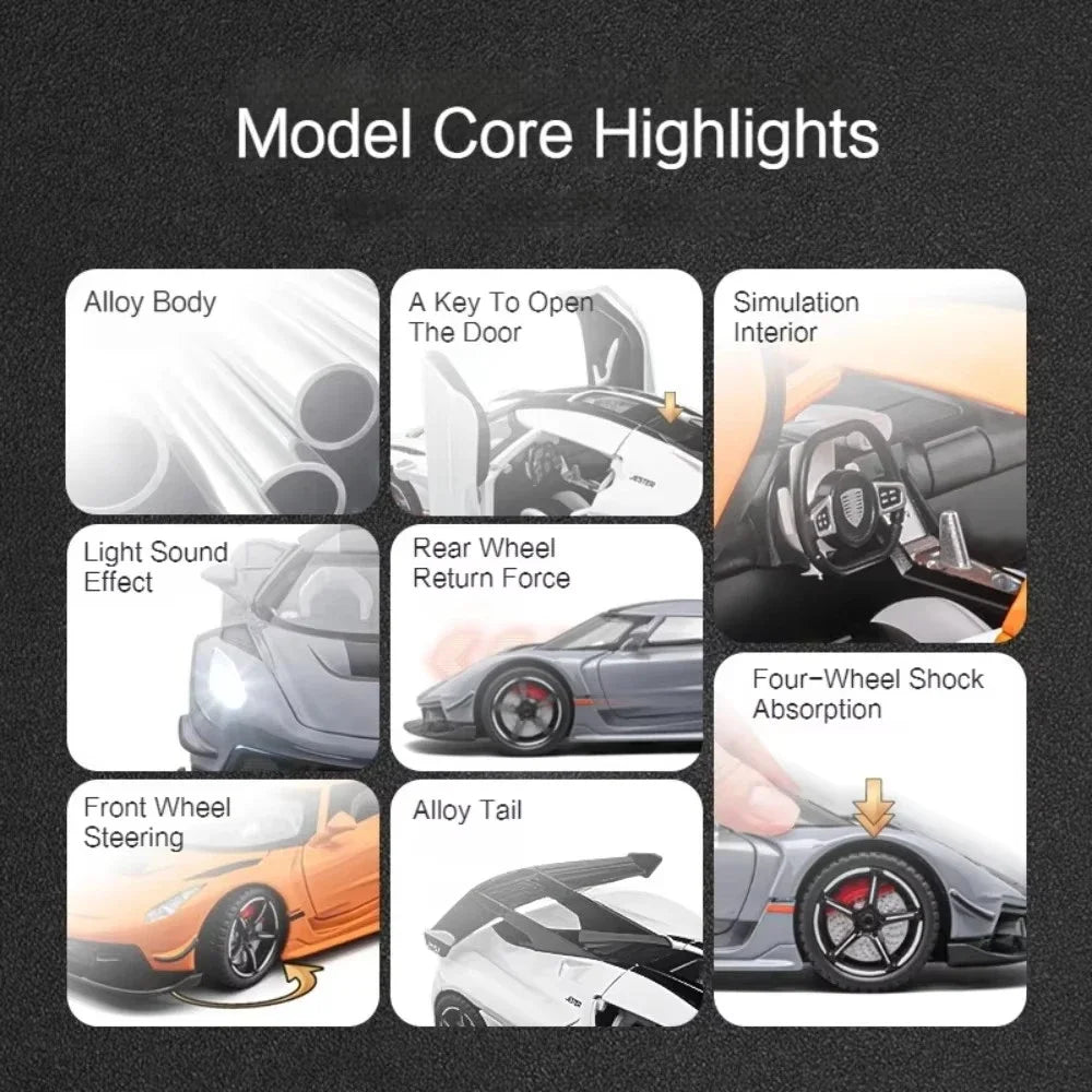 1:22 Scale Jesko Super Car Model Toys Metal Diecast Light Music Pull Back Sports Cars Models Collection Racing Vehicle Gift Boys