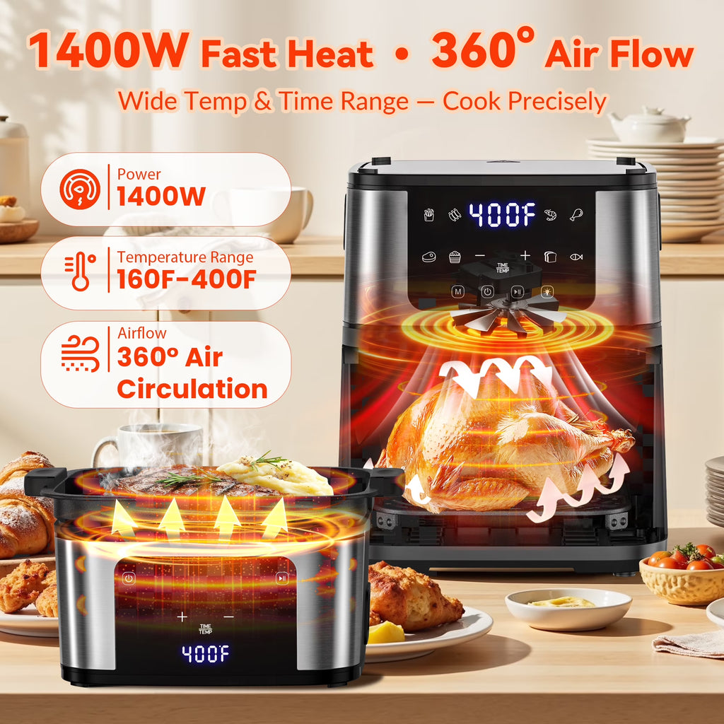 Air Fryer, 7.5QT Air Fryer Oven Oilless Cooker, 10-In-1 Hot Air Fryers with Digital LED Touch Screen, 10 Preset Cookings, Dishwasher-Safe Basket, Including Air Fryer Paper Liners 100PCS