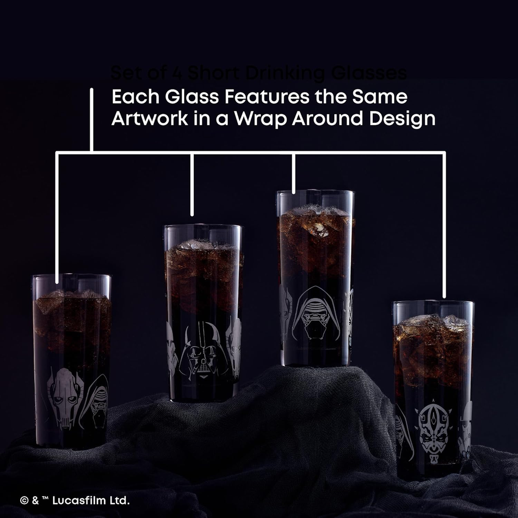 Star Wars Dark Side Drinking Glasses Set of 4, 15Oz Highball Glasses, Tall Glass