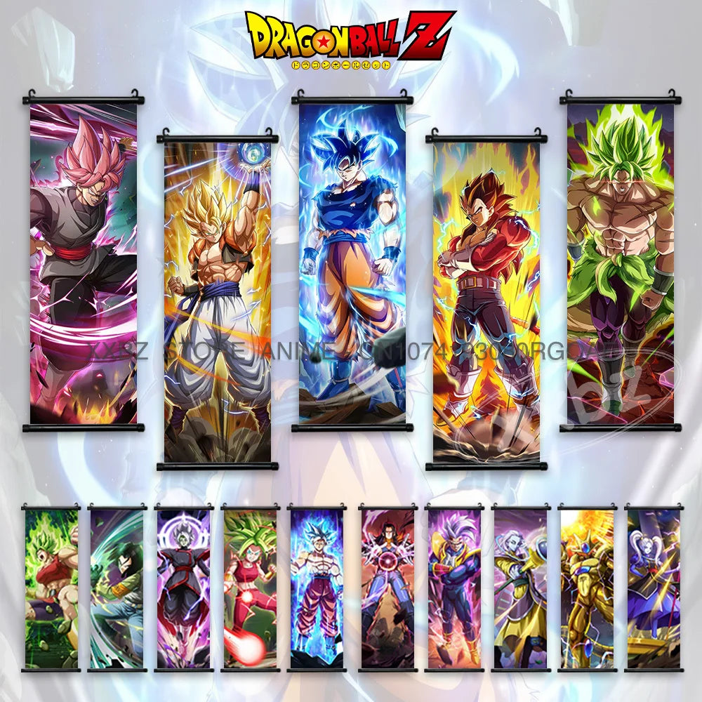 Dragon Ball Scrolls Picture Wall Art Goku Saiyan Hanging Painting Canvas Anime Poster Hot Blooded Home Decor Kawaii Kids Room